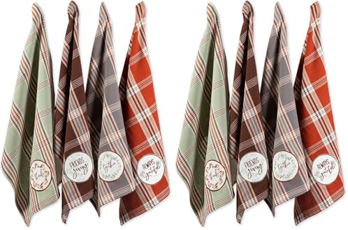 DII Thanksgiving Fall Kitchen Towels Collection Decorative Embellished Dish Towel Set, 18x28, Cozy Picnic Plaid, 4 Count (Pack of 2) by DII