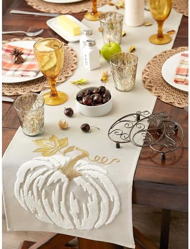 DII Fall Table Décor Embroidered Tabletop for Thanksgiving Dining, Table Runner, 14x70, Scattered Leaves - Image 5