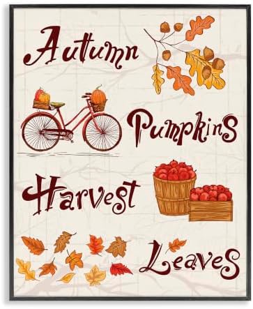 Autumn Pumpkins Harvest Leaves, 11 x 14 Inch Framed Giclée Print by StupellIndustries