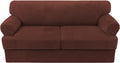 H.VERSAILTEX Sofa Cover 3 Piece T Cushion Sofa Slipcovers Thick Velvet Couch Cover Stretch T Cushion Sofa Covers for 2 Cushion Couch with 2 Individual T Cushion Covers, Burnt Brick