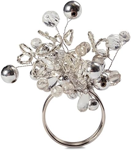 DII Christmas Thanksgiving Holiday Tabletop Décor Collection Decorative Napkin Ring Holder Set, 4" Diameter, Silver Beaded Cluster, 6 Piece - Image 2