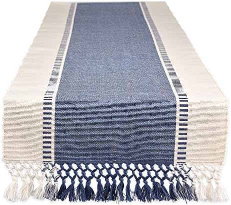 DII Dobby Stripe Table Runner, 13x72, French Blue & Cream Background by DII