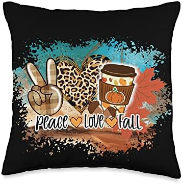 PEACE LOVE FALLPUMPKING SPICE FALL THANKSGIVING LEPARD Throw Pillow by Unknown