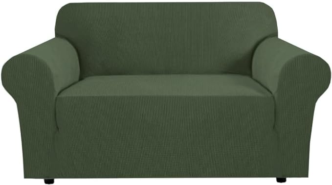 H.VERSAILTEX Stretch Couch Cover Loveseat Covers for 2 Cushion Couch Slipcover|Sofa Cover for Love seat 1 Piece, Textured Checked Jacquard Fabric(Loveseat 58'-70' Wide, Bronze Green)