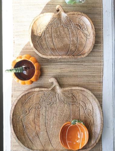 Boston International Mango Wood Tray Fall Decorative Platter, 9.75" x 7.75", Engraved Pumpkin - Image 2