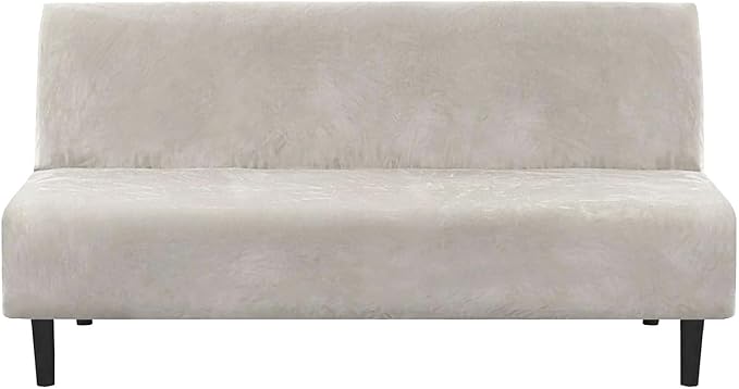 H.VERSAILTEX Real Velvet Futon Cover Armless Sofa Covers Sofa Bed Covers Stretch Futon Couch Cover Sofa Slipcover Furniture Protector Thick Soft Cozy Velvet Fabric Form Fitted Stay in Place, Oatmeal
