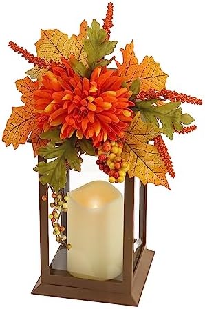 National Tree Company 14" Mum Flower and Berries Decorated Harvest Lantern by Unknown