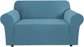 H.VERSAILTEX Stretch Couch Cover Couch Slipcovers for 2 Cushion Couch Washable Couch Covers 1 Piece with Elastic Bottom, Textured Checked Jacquard Fabric(Loveseat 58"-70" Wide, Storm Blue)