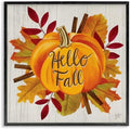 Hello Fall Pumpkin Autumn Tree Leaves, 12 x 12 Inch Framed Giclée Print by StupellIndustries