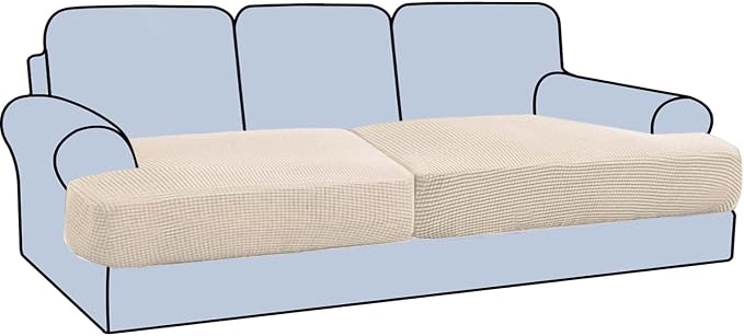 H.VERSAILTEX Stretch 2 Piece T Cushion Sofa Slipcovers Individually Sofa Cushion Covers for 2 Cushion Couch Sofa Seat Cushion Covers with Elastic Bands Featuring Thicker Jacquard Fabric, Natural