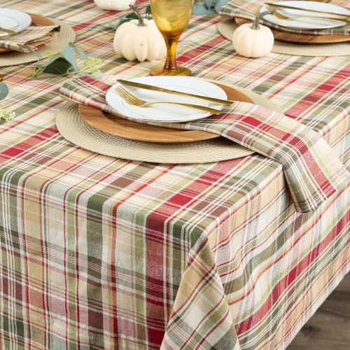DII Give Thanks Plaid Fall Table Decor, Autumn & Thanksgiving Tabletop Linens, 60x104 Rectangle Tablecloth - Image 4