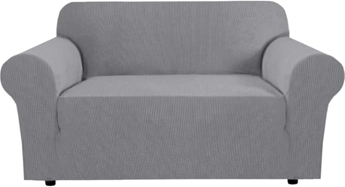 H.VERSAILTEX Stretch Sofa Slipcovers Loveseat Slipcover|Cover for Love seat 1 Piece with Elastic Bottom, Textured Checked Jacquard Fabric(Loveseat 58"-70" Wide, Dove)