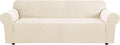 H.VERSAILTEX Stretch Sofa Covers for 3 Cushion Couch Covers Sofa Slipcovers for Living Room Feature Thick Checked Jacquard Fabric with Elastic Bottom, X-Large Sofa 101"-110" Wide, Cream
