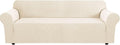 H.VERSAILTEX Stretch Couch Covers for Sofa 1 Piece Slipcovers for Couches Sofas 3 Seater Couch Cover Feature Thick Checked Jacquard Fabric with Elastic Bottom,L Sofa 90"-100" Wide,Cream