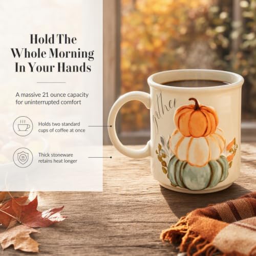 Mud Pie Gather Coffee Mug, Thanksgiving Pumpkin Mug, 21 Ounce Fall Mug - Image 2