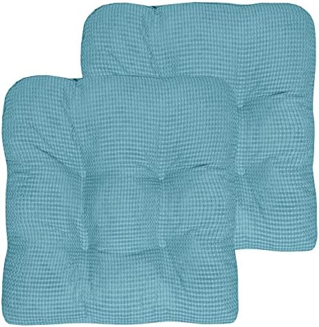 Sweet Home Collection Chair Cushion Crushed Memory Foam Pads Premium Slip Non Skid Microdot Rubber Back Tufted 16" x 16" x 3.25" Thick Seat Cover, 2 Count (Pack of 1), Teal by SweetHomeCollection