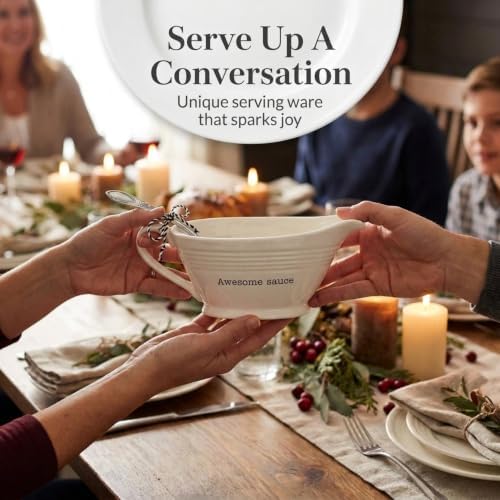 Mud Pie Circa Gravy Boat with Ladle, Awesome Sauce Ceramic Gravy Boat Set - Image 2
