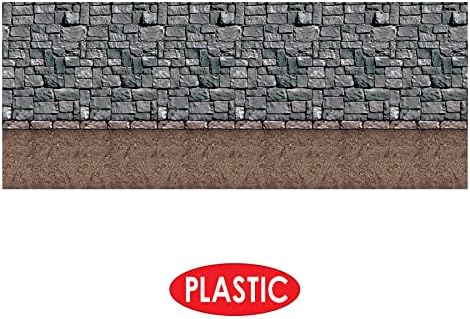 Beistle Stone & Dirt Floor Wall Backdrops, 4’ x 30’, Pack of 2 – Medieval Party Decorations, Medieval Decor Background, Easy to Adhere Wall Covering, Stone Backdrop, Halloween Party Decorations