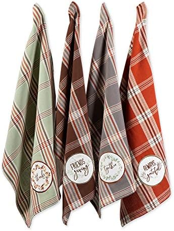 DII Thanksgiving Fall Kitchen Towels Collection Decorative Embellished Dish Towel Set, 18x28, Cozy Picnic Plaid, 4 Count by DII