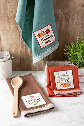 DII Thanksgiving Fall Kitchen Towels Collection Decorative Embellished Dish Towel Set, 18x28, Grateful, 3 Count - Image 3
