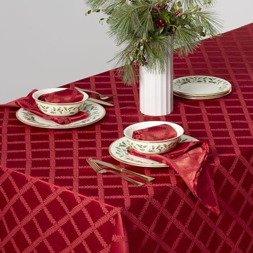 Lenox Laurel Leaf Tablecloth, Red - 70" W x 86" L - Image 2