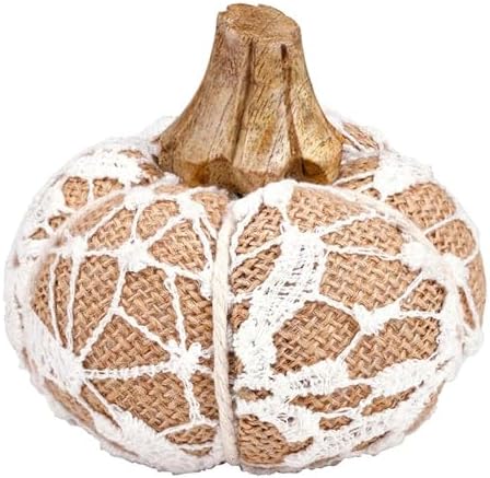 47th & Main Fall Décor Fabric Pumpkin Tabletop Mantel Shelf Thanksgiving Halloween Decorations for Home, Small, Lace Vine - Image 2