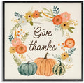 Thanksgiving Pumpkin Wreath Sentiments, 12 x 12 Inch Framed Giclée Print by StupellIndustries