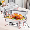 VEVOR Chafing Dish Buffet Set, 8 Qt 2 Pack, Stainless Steel Chafer with 2 Full Size Pans, Rectangle Catering Warmer Server with Lid Water Pan Stand Fuel Holder, for Wedding Party Banquet, Rose Gold by VEVOR