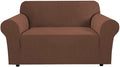 H.VERSAILTEX Stretch Couch Cover Loveseat Covers for 2 Cushion Couch Slipcover|Cover for Loveseat 1 Piece with Elastic Bottom, Checked Jacquard Fabric(58'-70' Wide, Caramel)