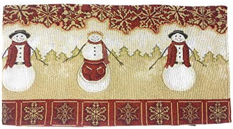 Tache Home Fashion Mrs. Snowman Couple Vintage Christmas Eve Holiday Snowflakes Traditional Red White Decorative Woven Tapestry Table Runners, 13x54 (VEDSC00311TR-1354) - Image 2