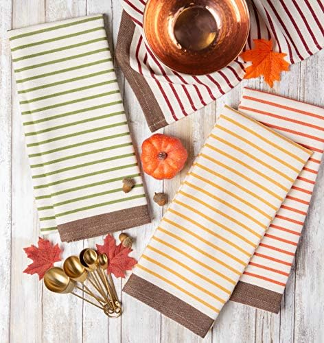 DII Thanksgiving Fall Kitchen Towels Collection Decorative Embellished Dish Towel Set, 18x28, Harvest Stripe, 4 Count - Image 4