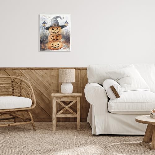 Stacked Jack O Lanterns Witch, 11 x 14 Inch Mounted Print on Wall Plaque