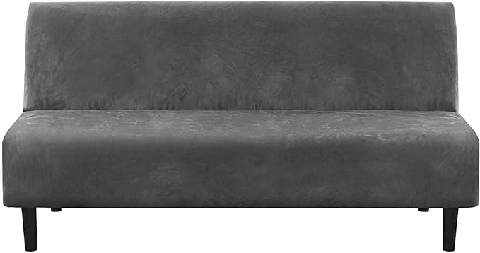 H.VERSAILTEX Real Velvet Futon Cover Armless Sofa Covers Sofa Bed Covers Stretch Futon Couch Cover Sofa Slipcover Furniture Protector Thick Soft Velvet Fabric Form Fitted Stay in Place, Grey