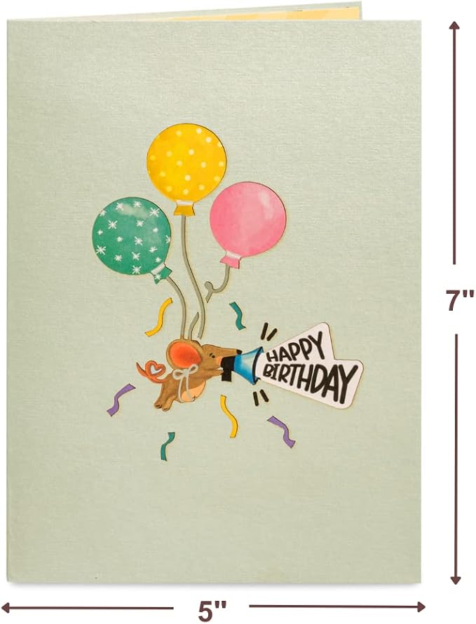 Paper Love Birthday Pop Up Cards 2 Pack - Includes 1 Happy Birthday Cat and 1 Happy Birthday, For Adults or Kids -5" x 7" Cover - Includes Envelope and Note Tag