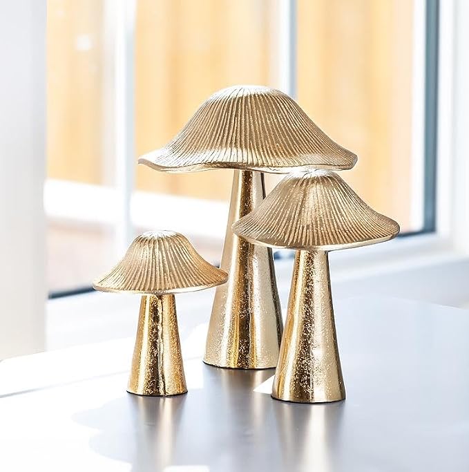 Abbott Collection Medium Ribbed Mushroom | Burnished Gold Finish, Handcrafted in India, Aluminum, Gold, 6"H