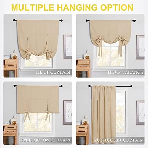 NICETOWN Farmhouse Tie Up Shade - Window Valance for Kitchen Balloon Curtain Rod Pocket Drapery for Home Decor Adjustable Valance, 52W x 63L in, Biscotti Beige, 1 Panel - Image 2