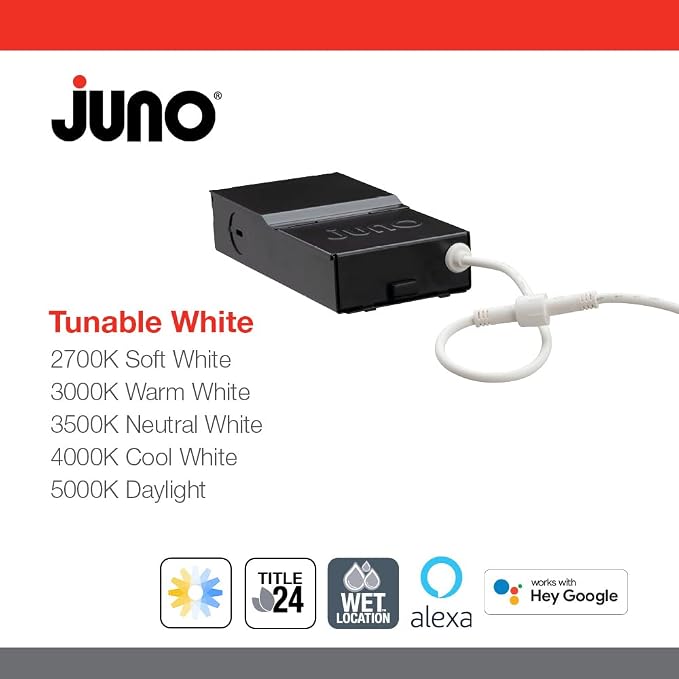 Juno WF4C ADJ TUWH MW M6 Smart LED Wafer Downlight, 2700K-5000K Tunable White, Dimmable, Zigbee or Bluetooth Connection, Use with Alexa, Google Home, SmartThings, Adjustable, 4 Inch, Matte White