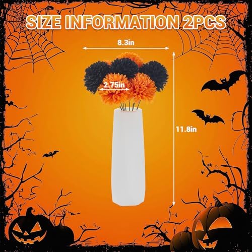 Takywep 20 Pcs Faux Chrysanthemum Set, Black Orange Fall Flowers + 2 White Vases, Table Decor for Gothic Wedding, Christmas & Halloween - Image 4