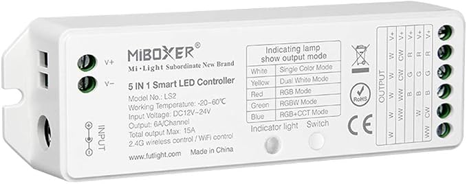LGIDTECH LS2 LED Strip Lights 5 in 1 Controller,Compatible with Single Color,RGB,RGBW,WW+CW,RGB+CCT LED Strip Lights,Smartphone APP Control via Gateway(Excluded)