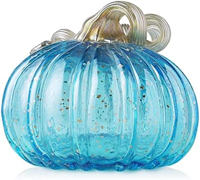 Glitzhome Hand Blown Glass Pumpkin Decor 5.25" Blue - Artisan Fall Table Centerpiece for Thanksgiving Harvest Home Decor Halloween Displays - Image 5