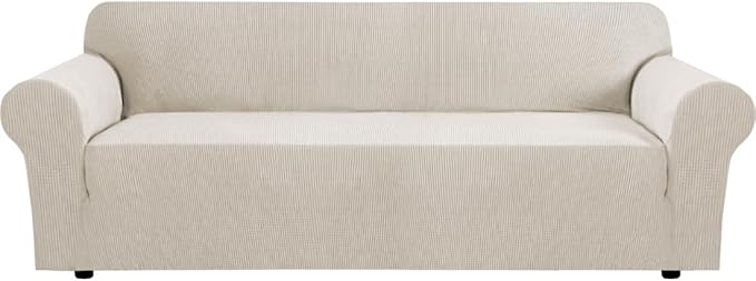 H.VERSAILTEX Stretch Couch Covers for Sofa 1 Piece Slipcovers for Couches 3 Seater Couch Cover Feature Thick Checked Jacquard Fabric with Elastic Bottom(Large Sofa 90"-100" Wide, Island Fossi)