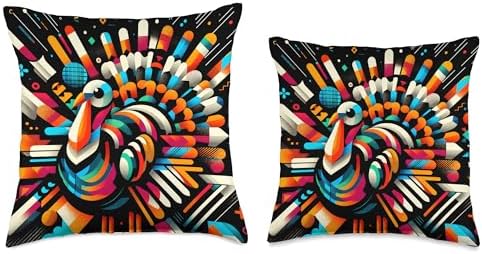 Cool Thanksgiving Turkey Bird in Abstract Art Style Throw Pillow - Image 3