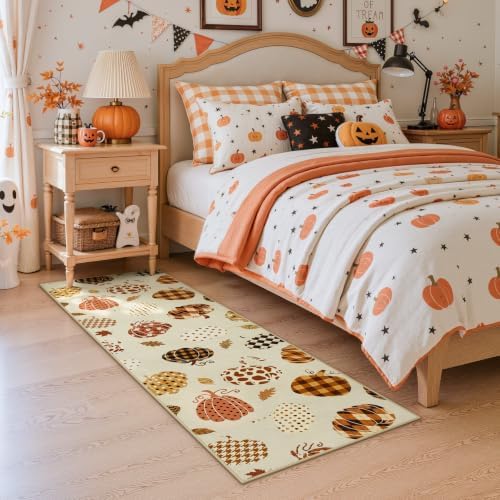 Tribesigns 2x6 Beige Halloween Fall Pumpkin Hallway Runner Rug for Kitchen - Image 2