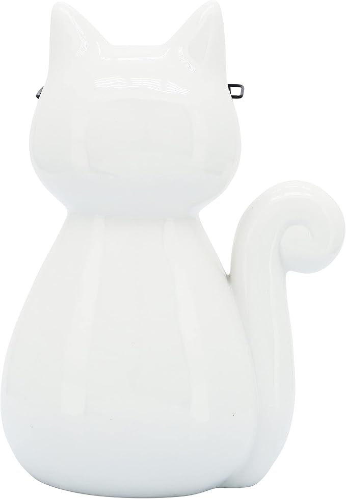 7" Cat with Glasses Sculpture - Contemporary Porcelain White and Black Cat Statue for Home or Office Decor - Cat Lover Gift Idea - Decorative Home Decor Accent