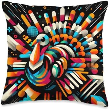 Cool Thanksgiving Turkey Bird in Abstract Art Style Throw Pillow by Unknown