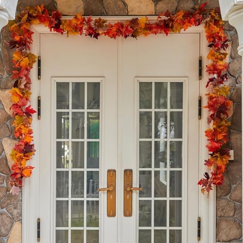 6PCS Fall Maple Leaves Garland, Party Joy 5.6Ft Artificial Maple Leaf Autumn Garland Hanging Fall Vines Table Decorations Front Door Fall Decor Thanksgiving Decorations Decor Outside Indoor Decor - Image 6