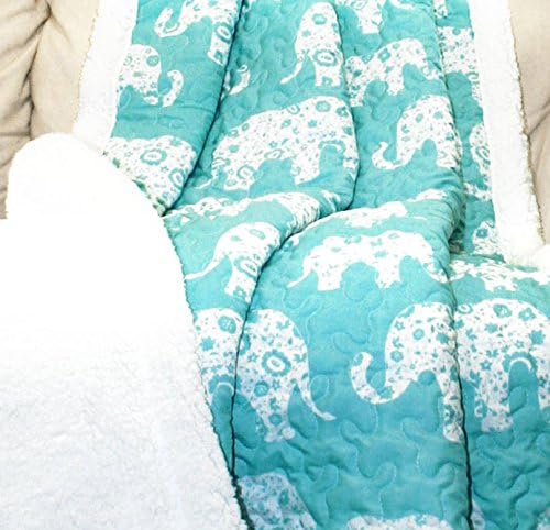 Lush Decor Elephant Parade Sherpa Throw Blanket 50" W x 60" L, Aqua - Elephant Blanket for Kids - Plush Throw Blankets for Bed - Blue Couch Blankets