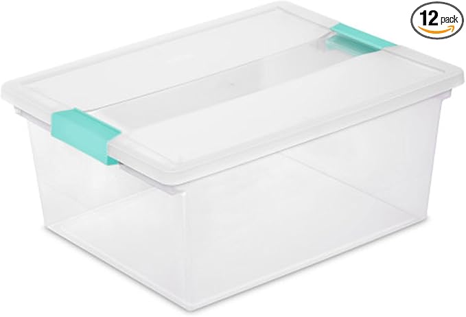 Sterilite Clip Box, Stackable Clear Plastic Bins- Deep, 12-Pack | Storage Containers with Latching Lids for Writing, Arts or Crafts Supplies - Home, Office, Classroom & Workshop Organization