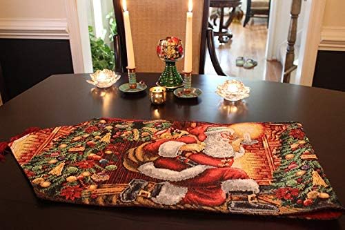 Tache Home Fashion Down The Chimney Santa Claus Christmas Festive Holiday Decorative Tapestry Table Runners, 13x90 - Image 3