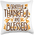 Family Thanksgiving Day Turkey Grateful Thankful & Blessed Throw Pillow by Unknown